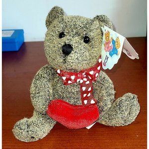 Pj Plush Brown Teddy Bear holding red heart 6.5" Bow Tie